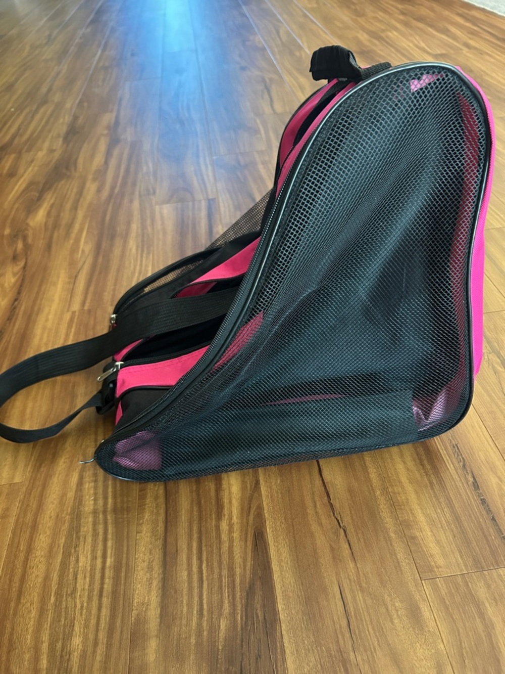 Black and Pink Mesh Roller Skate Bag